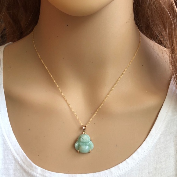 Element Shine Jewelry 4k Solid Gold Real Jade Buddha Pendant